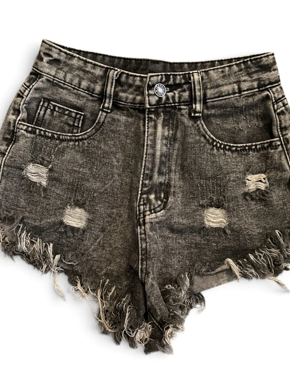 SHEIN Washed Black Distressed High-Rise Denim Shorts